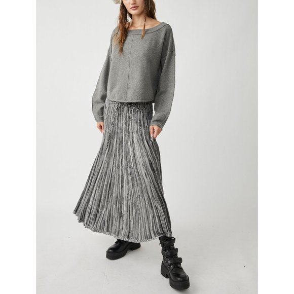 FREE PEOPLE Silvia Sweater Convertible Maxi Skirt / Grey Combo - Picture 2 of 11